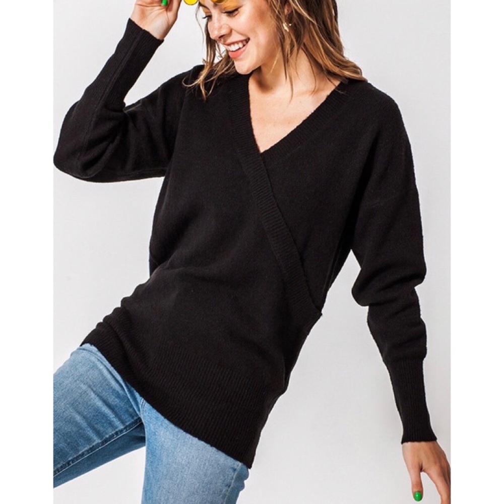 TEDDY Ultra Soft Surplice Sweater in BLACK - Picture 1 of 3